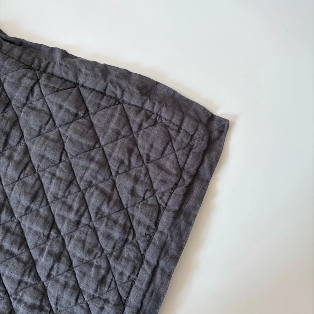 Pottery Barn ||‎ Belgian Flax Linen Diamond Quilted Euro Sham Ebony Dark Gray